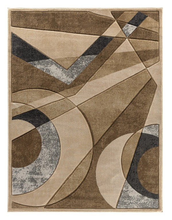 3'8'' x 5'6'' Beige Hand-Carved Geometric Soft Rug