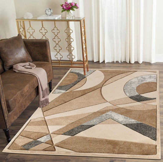 3'8'' x 5'6'' Beige Hand-Carved Geometric Soft Rug