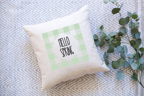 Hello Spring Plaid Pillow Cover