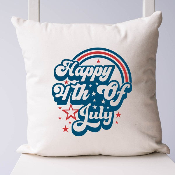 Happy 4th Of July Rainbow Pillow Cover