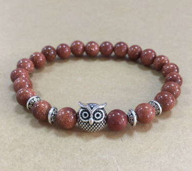 Natural Stone Owl Head Yoga Bracelet