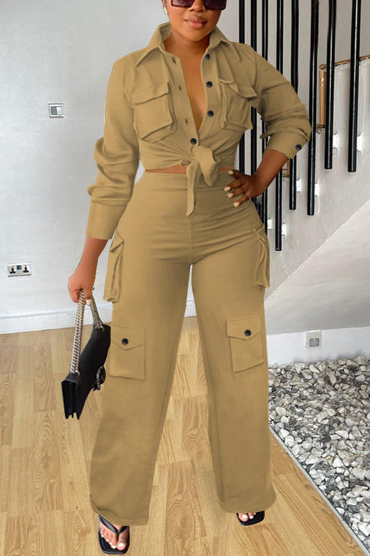 Casual plus size slight stretch 5 colors solid color lapel pants sets