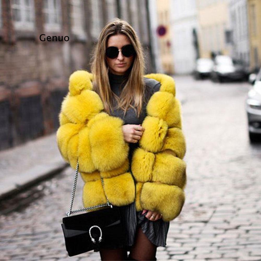 Luxury Faux Fox Fur Coat Women Short Winter Jacket with Big Fur Hood Thick Warm Overcoat