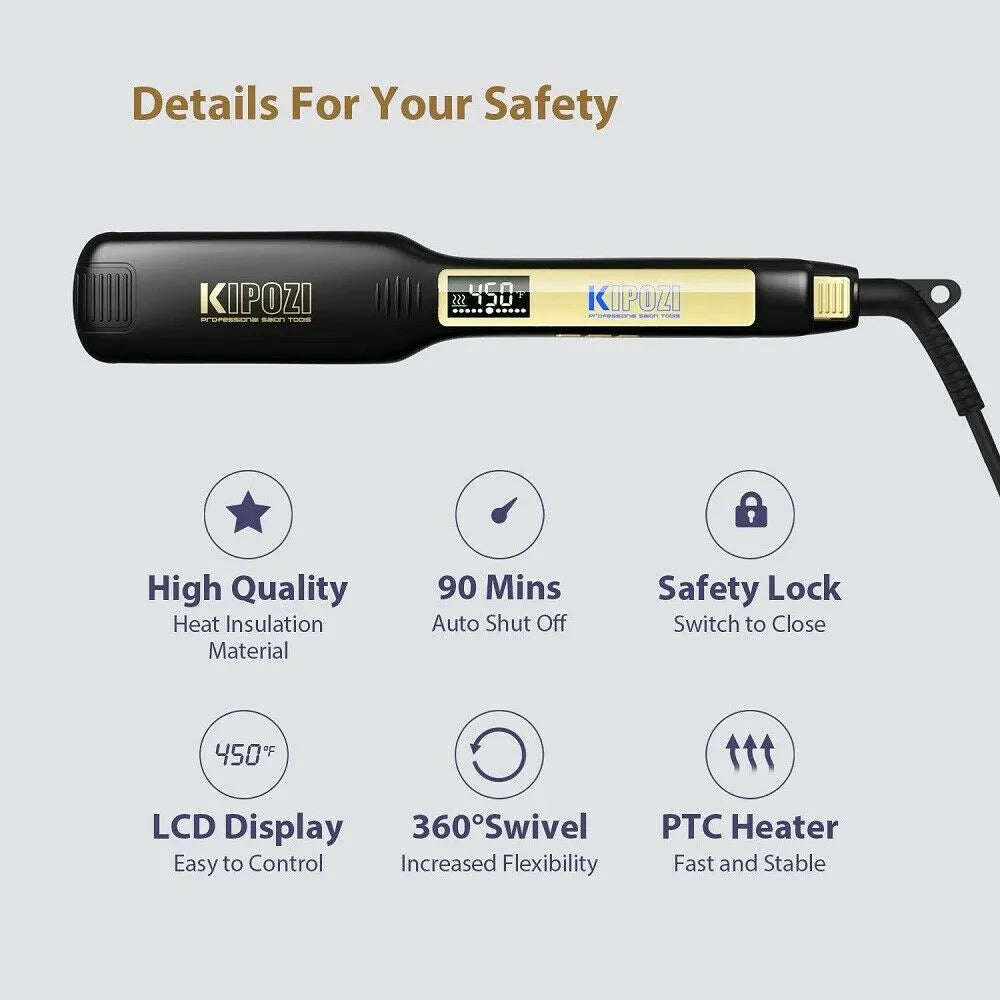 KIPOZI Professional Titanium Flat Iron Hair Straightener with Digital LCD Display