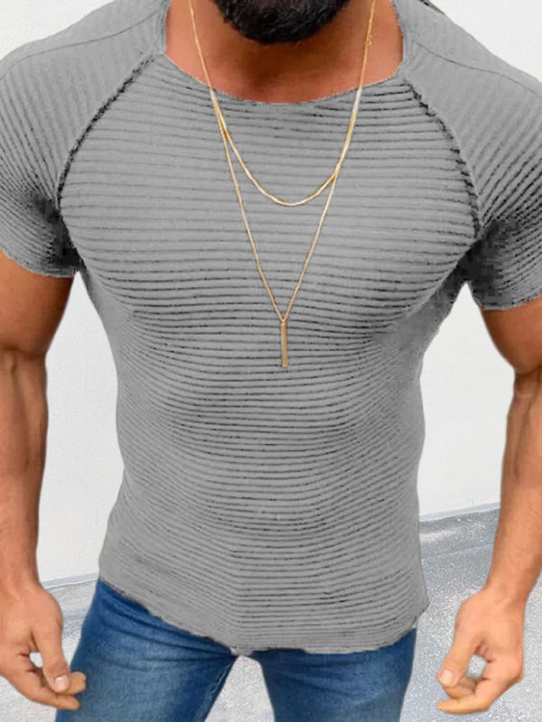 Men's new solid color slim round neck short-sleeved knitted top