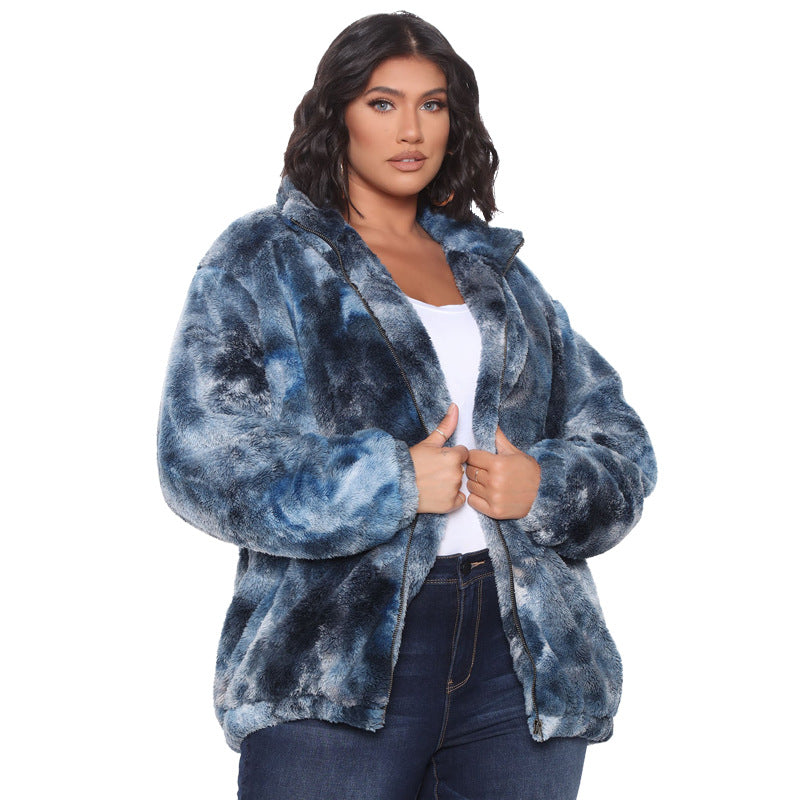 Tie Dye Long Sleeve Stylish Plus Size Women Jacket