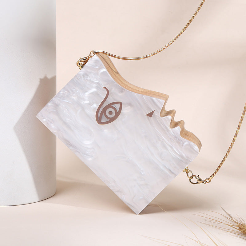 Unique Design Wooden Acrylic White Evening Handbags