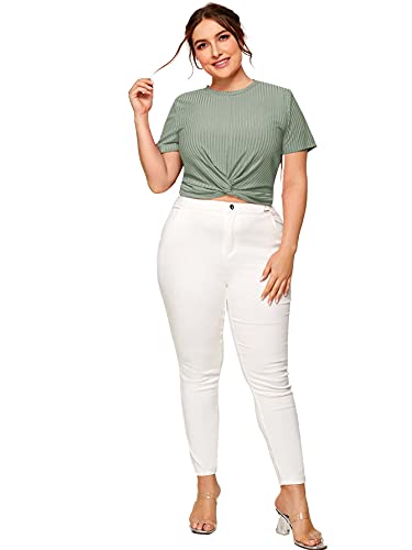 Romwe Women's Plue Size Front Twist Short Sleeve Plus Size Crop T-Shirt Tops Blouse Mix Green 4X - 1651442228