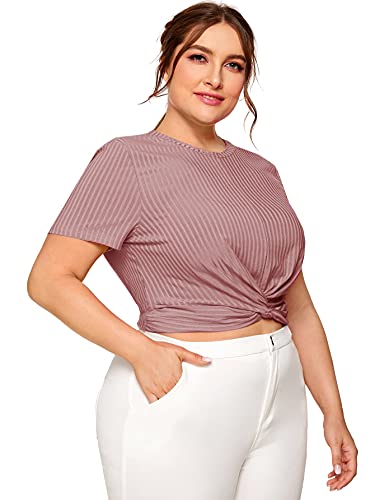 Romwe Women's Plue Size Front Twist Short Sleeve Plus Size Crop T-Shirt Tops Blouse Mix Green 4X - 1651442228