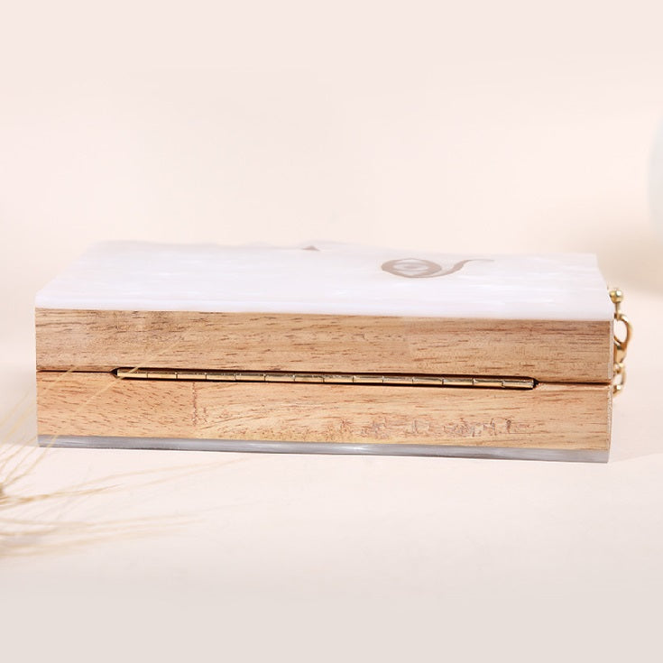 Unique Design Wooden Acrylic White Evening Handbags