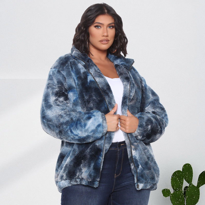 Tie Dye Long Sleeve Stylish Plus Size Women Jacket