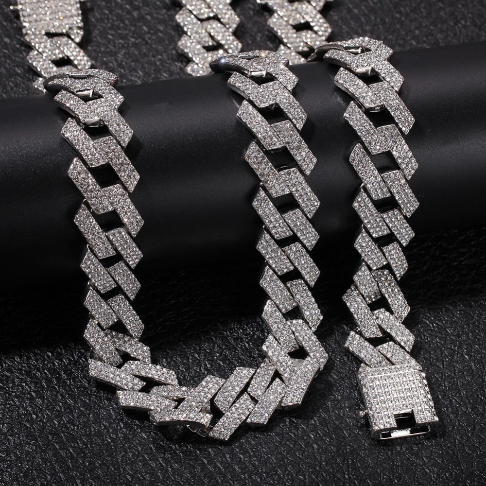 20mm Miami Prong Cuban Chain  Mens Hiphop Jewelry Set