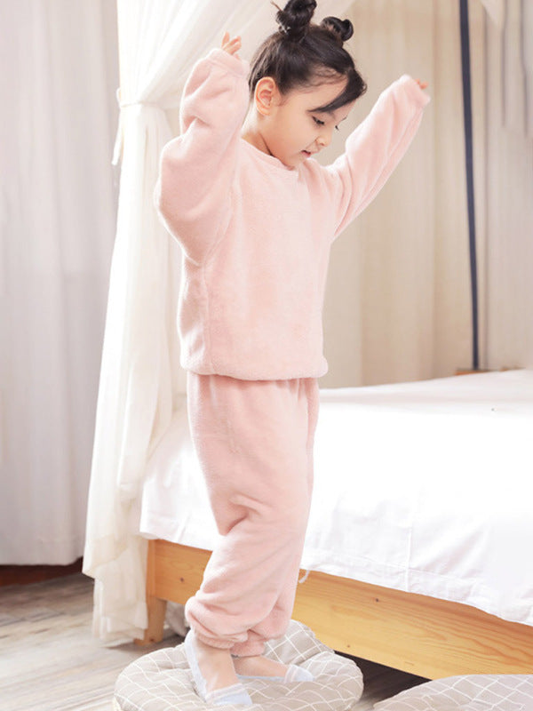 Children'S Embroidered Coral Fleece Pajama Set