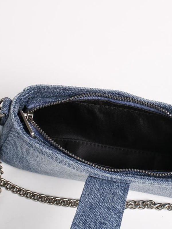 New denim shoulder bag sweet and spicy style high-quality texture baguette