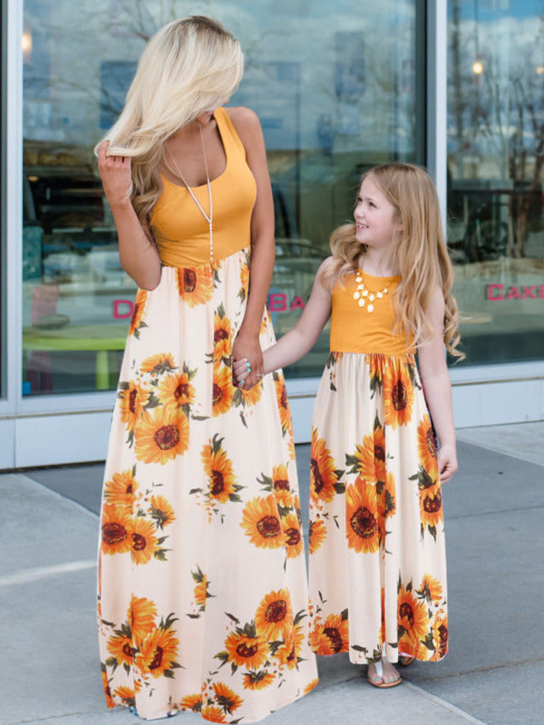 Children's Floral Mosaic Tank Dress Mother-Daughter Clothes