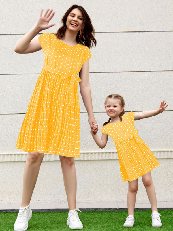 Children's clothing polka dot print short sleeve dress for mother and daughter