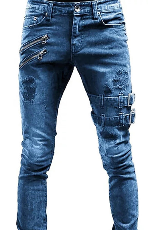 Men's  Mid Waist Ripped Slim Jeans