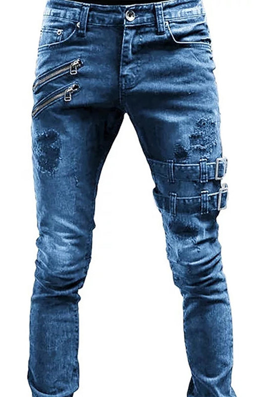 Men's  Mid Waist Ripped Slim Jeans