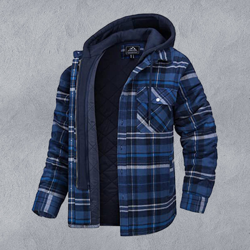 Men casual Padded Plaid  Hooded Jacket