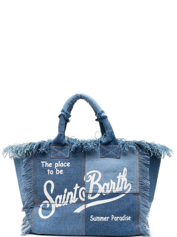 Handmade Tassel Handbag Fashion Print Denim Tote Bag