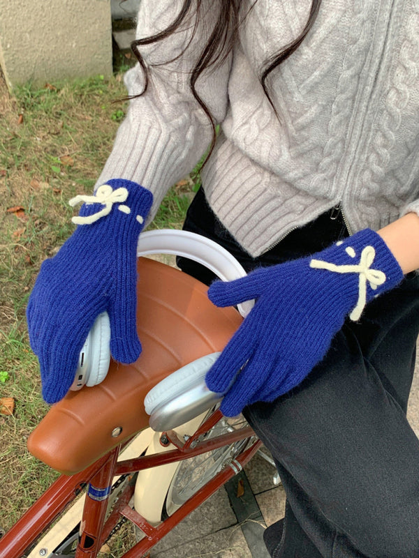 New women's warm, cute and versatile bow-knot warm touch screen fingerless gloves