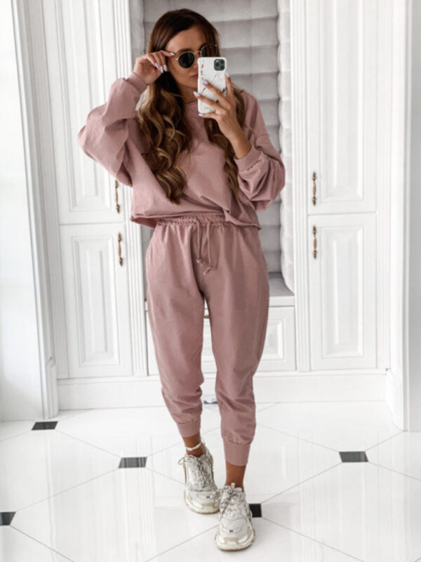 New style comfortable and casual solid color long-sleeved sports suit
