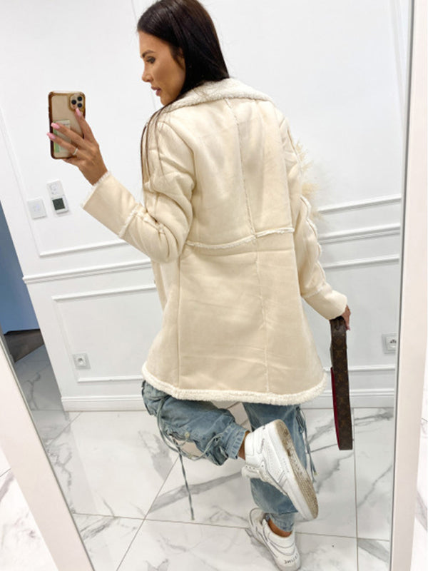 New solid color thickened sherpa splicing coat jacket