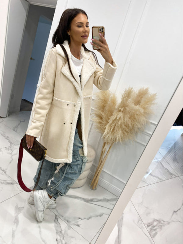 New solid color thickened sherpa splicing coat jacket